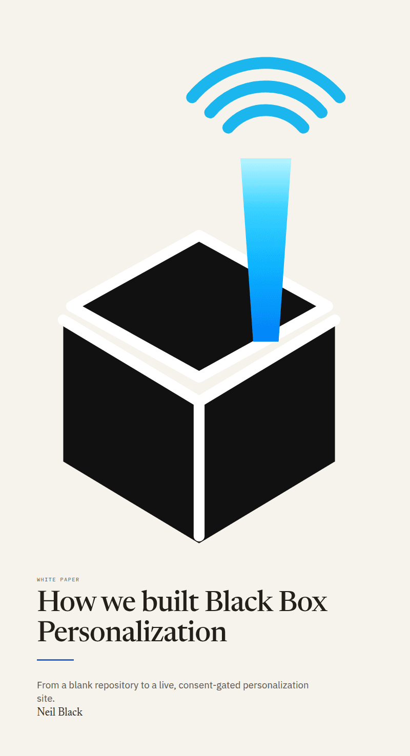 Cover of How we built Black Box Personalization, by Neil Black.